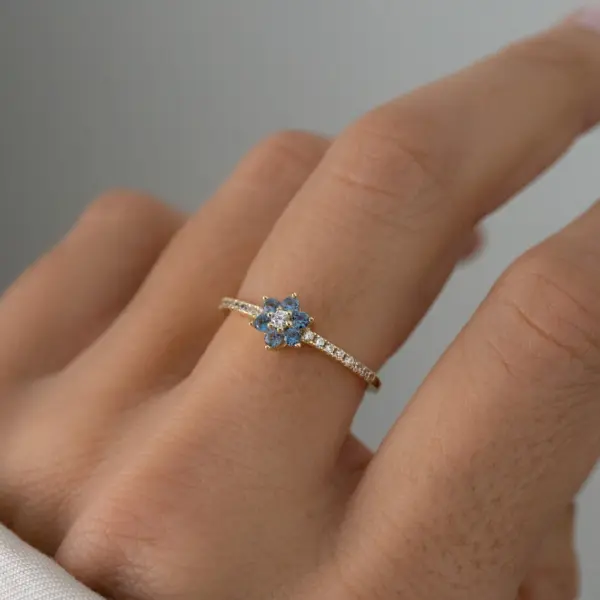 Aquamarine Dainty Ring, Gold Minimalist Ring, March Birthstone Ring, Sterling Silver Ring, Thin Ring, Delicate Ring, Gift for Her, Gemstone - Image 2