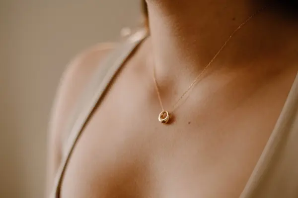 OLIVIA - Simple French vintage minimalist dainty abstract circle gold curve pendant rose gold dome necklace stack - Image 3