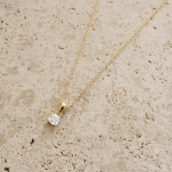 Cushion Diamond Necklace, Dainty Necklace, Gold Necklace, Layering Necklace - Image 2