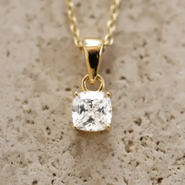 Cushion Diamond Necklace, Dainty Necklace, Gold Necklace, Layering Necklace