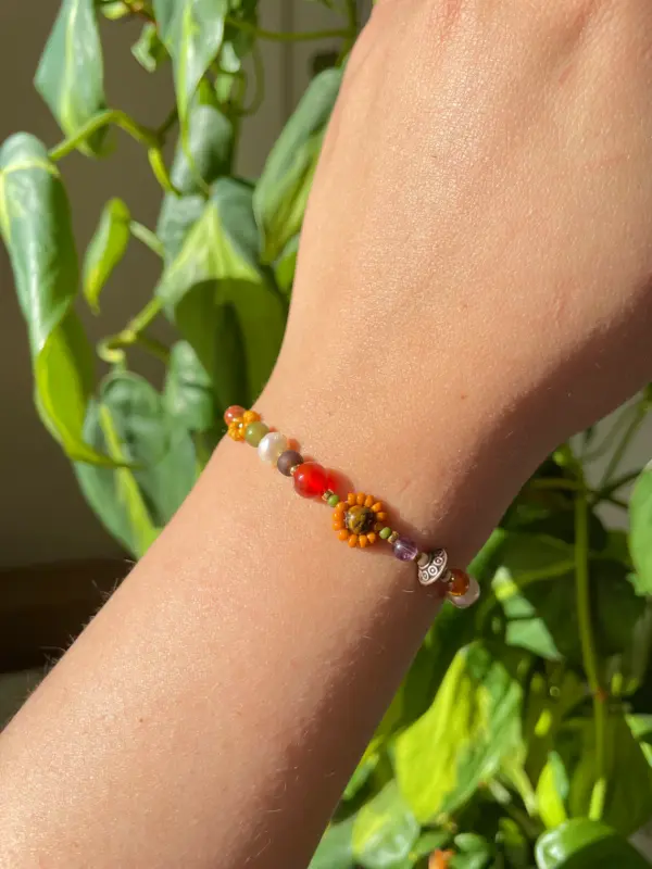 Clementine Bracelet | Fall Flower Bracelet | Handmade Whimsical Beaded Bracelet | Gold Filled Jewelry | Adjustable Gemstone Bracelet