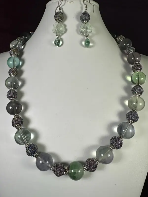 Set/3, Iridescent Metal/Fluorite, Neckpiece Set, Necklace Set, Aqua/Lavender. AA182. - Image 2