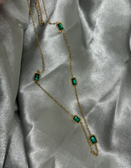 Anastacia - Emerald Green Gold Pendant Necklace, Non-Tarnish Stainless Steel, Vintage Style, perfect gift for her