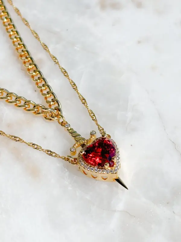 Heart and Sword Necklace - Couple Necklaces - Gold Plated